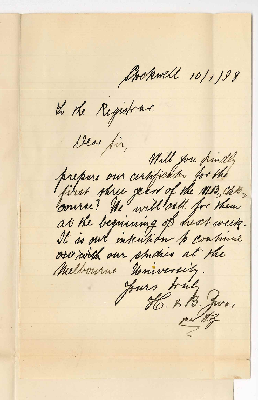 Hermann and Bernhard Zwar - Stockwell - Request for MB Certificates