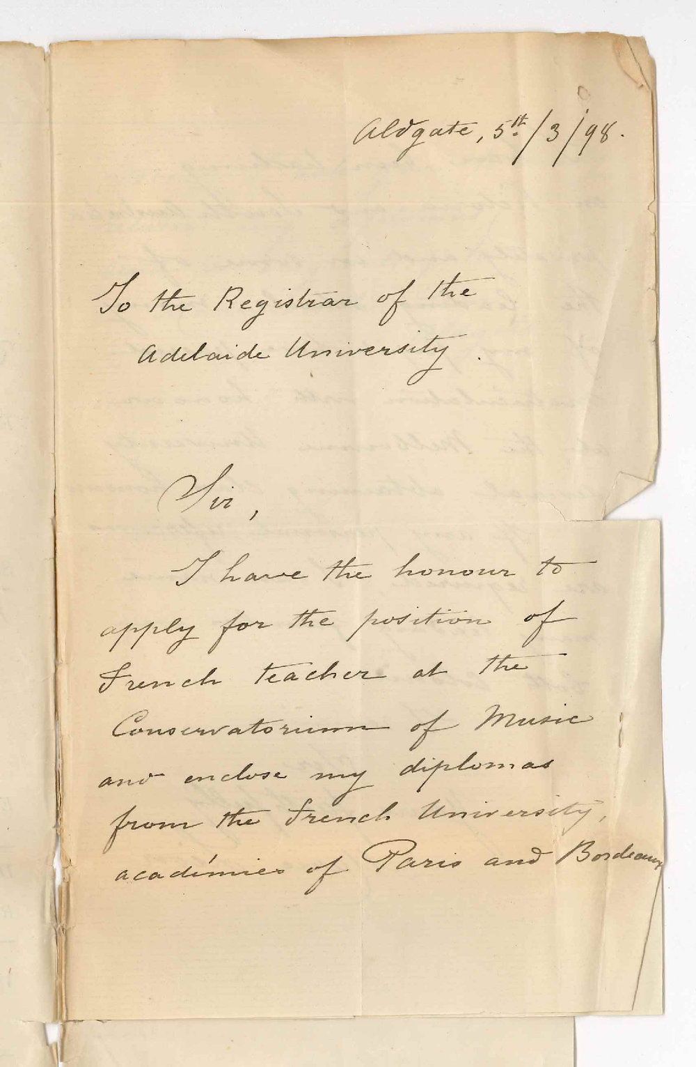 Mademoiselle Marie Lion - Aldgate - Applying for position as French Teacher at Conservatorium of Music