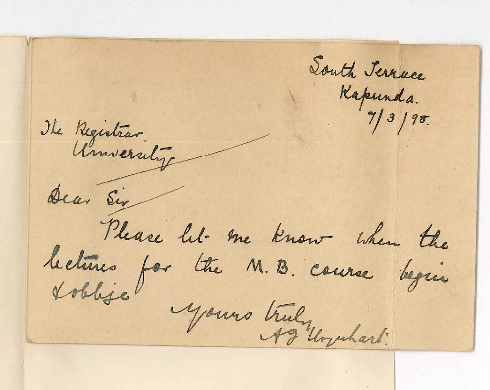 Alfed James Urquhart - Kapunda - When MB lectures begin