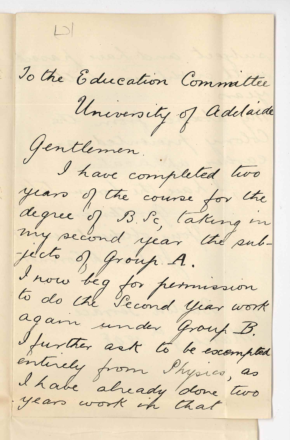 Julian Dove Connor - Asking permission to do 2nd Year BSc under Group B and be Exempted from Physics