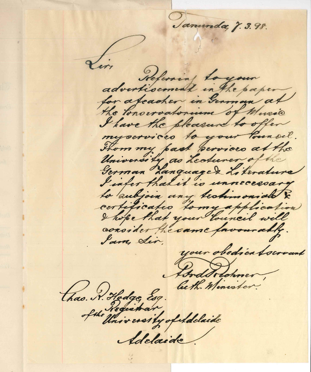 Reverend A Rechner - Tanunda - Teacher of German in Conservatorium