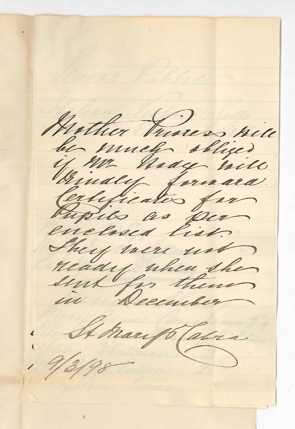 Mother Prioress - St Marys Dominican Convent - Cabra - Request for Certificates