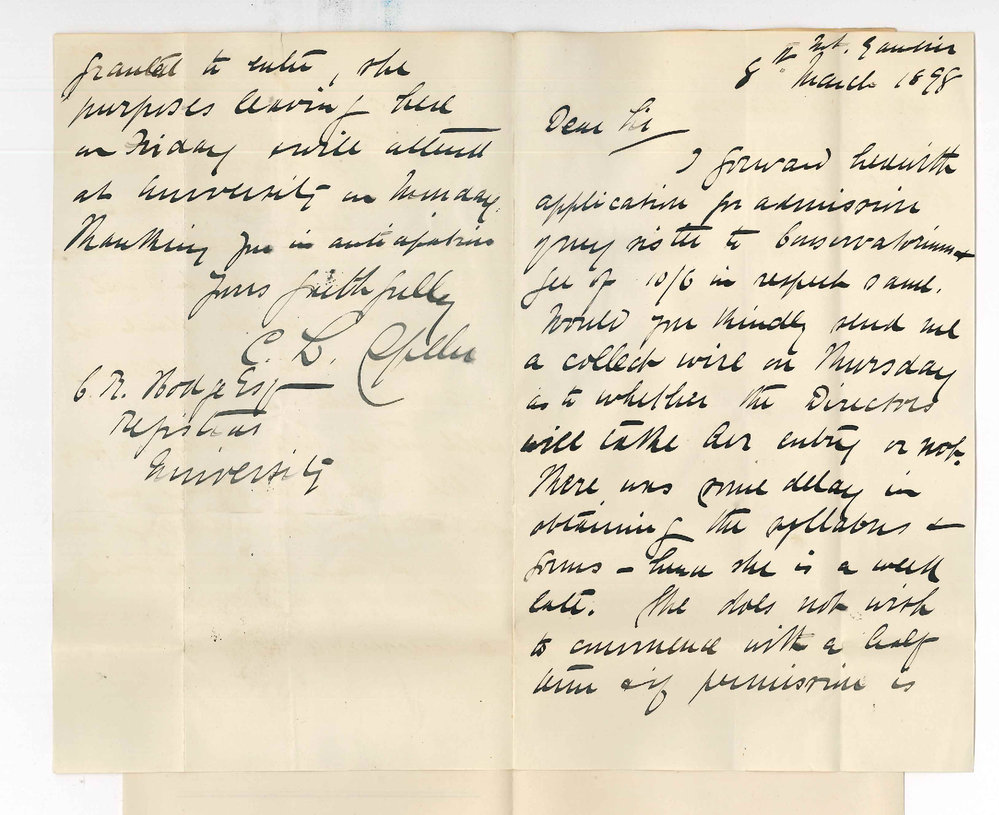 Carl Louis Spehr - Mount Gambier - Permission for Miss to commence as Student at once