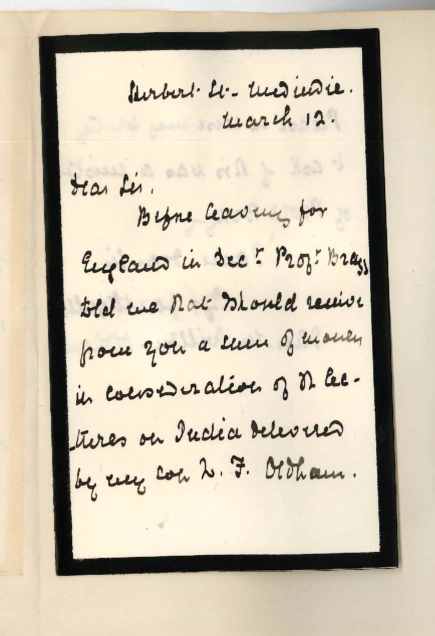 Mrs Oldham - Medindie - Lecture fees due to late William F Oldham