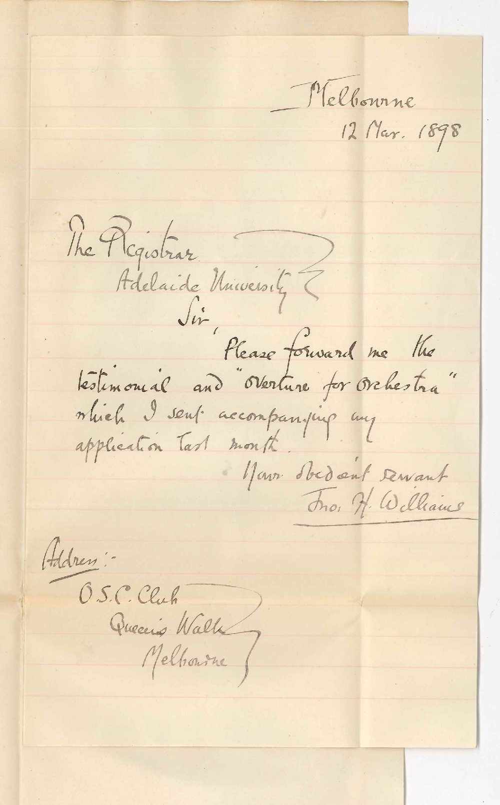 Jonathon H Williams - Melbourne - Asking for return of testimonials