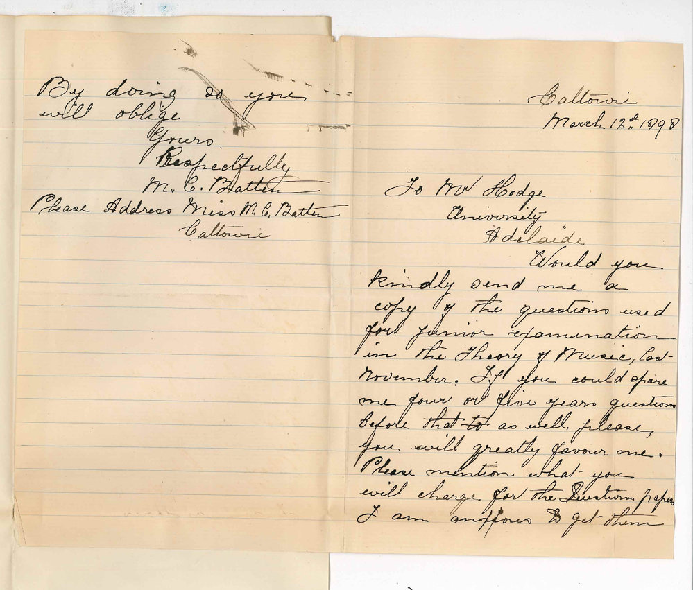 Miss M C Batten - Caltowie - Asking for questions Theory of Music Exams