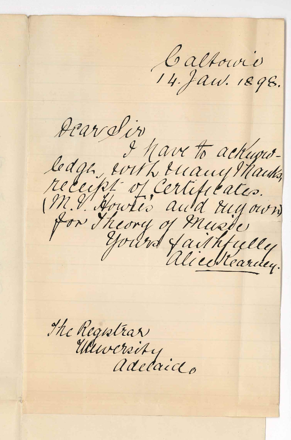 Alice Kearney - Caltowie - Acknowledging Certificates for self and Violet M Howie