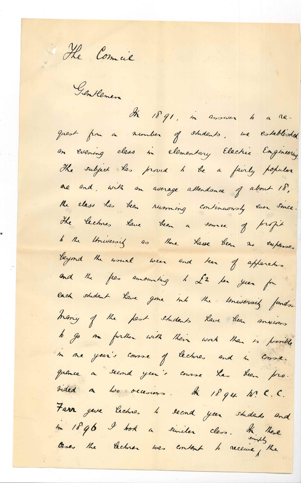 Robert William Chapman - Concerning the Electric Engineering Classes