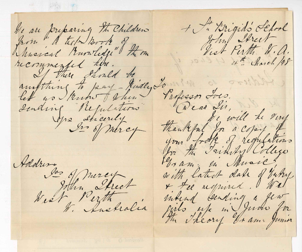 St Brigids School - Perth - Particulars Music examination to be held at Perth