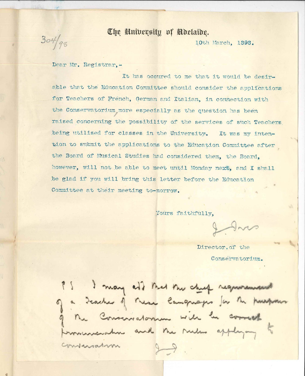 Professor Joshua Ives - Request for Education Committee to consider applications for Teachers of French German and Italian