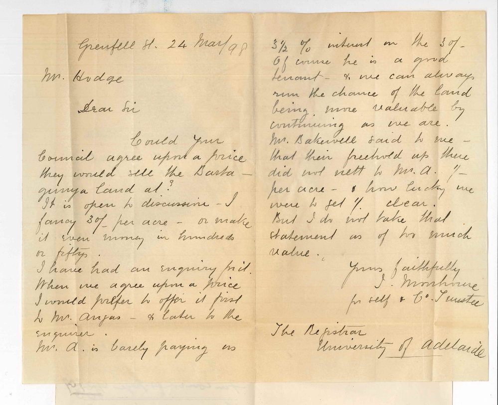 J Moorhouse - Per Self and Company Trustee - Asking if Council will sell Bartagunya