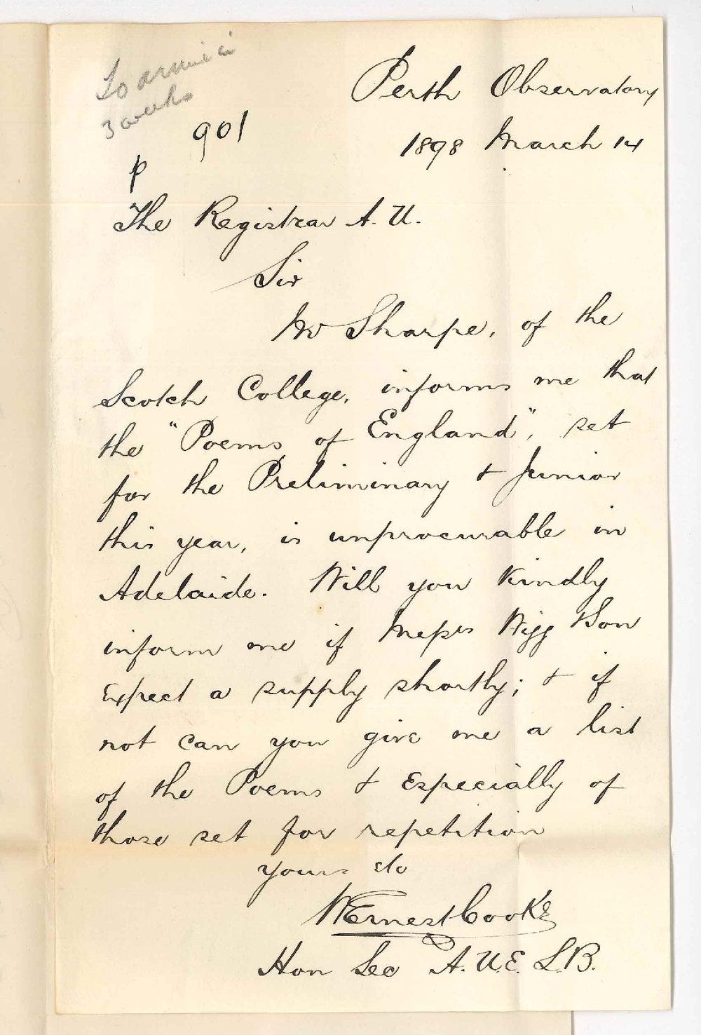 William Ernest Cooke - Perth Observatory - Concerning the Preliminary Exam