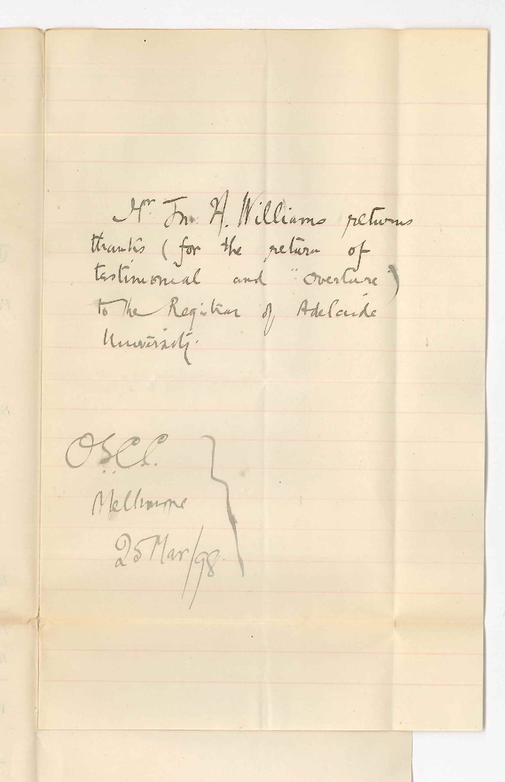 John A Williams - Melbourne - Acknowledging Testimonial and Overture