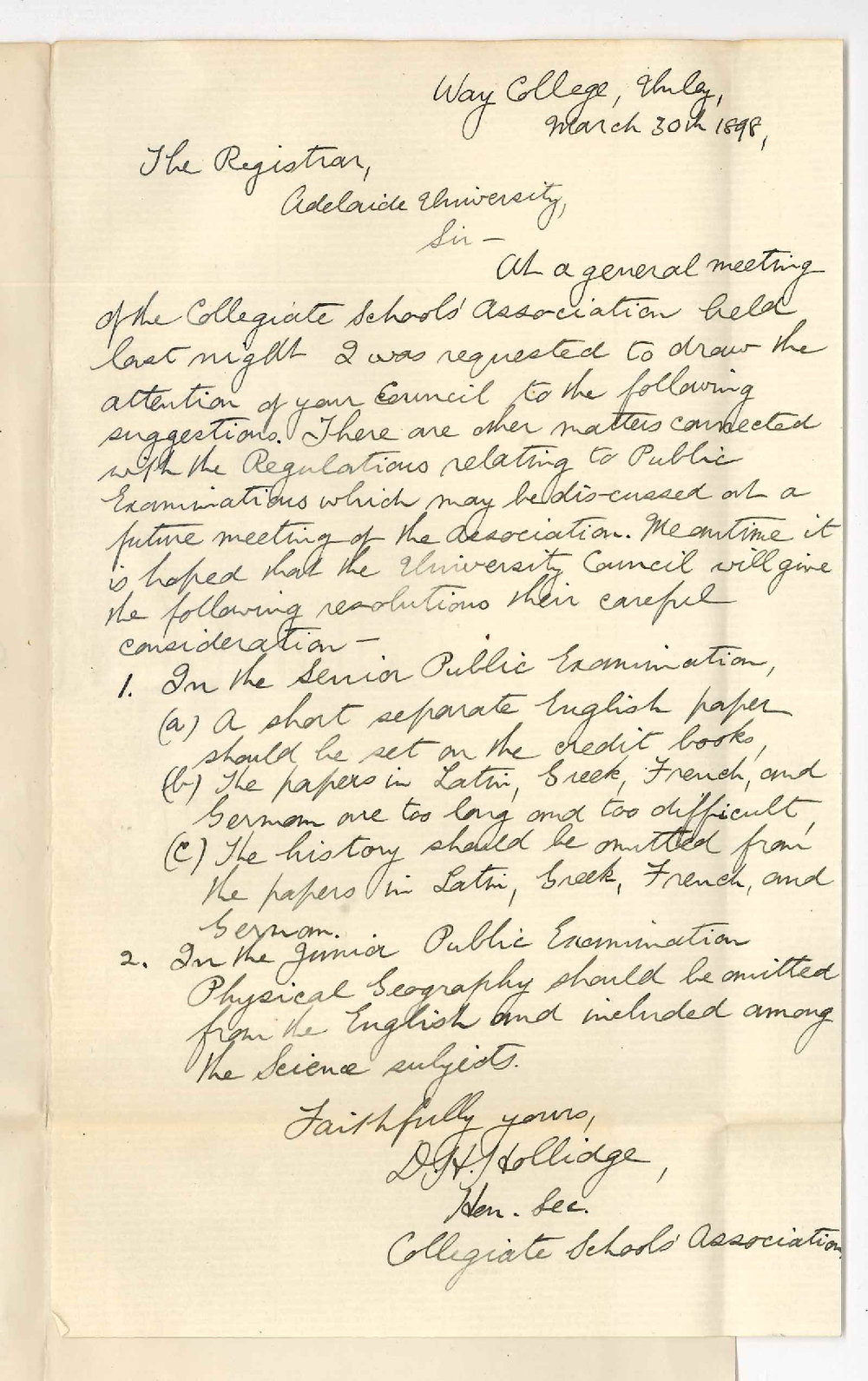 David Henry Hollidge - Way College - Collegiate Schools Association - Suggestions for the Junior and Senior Public Examinations