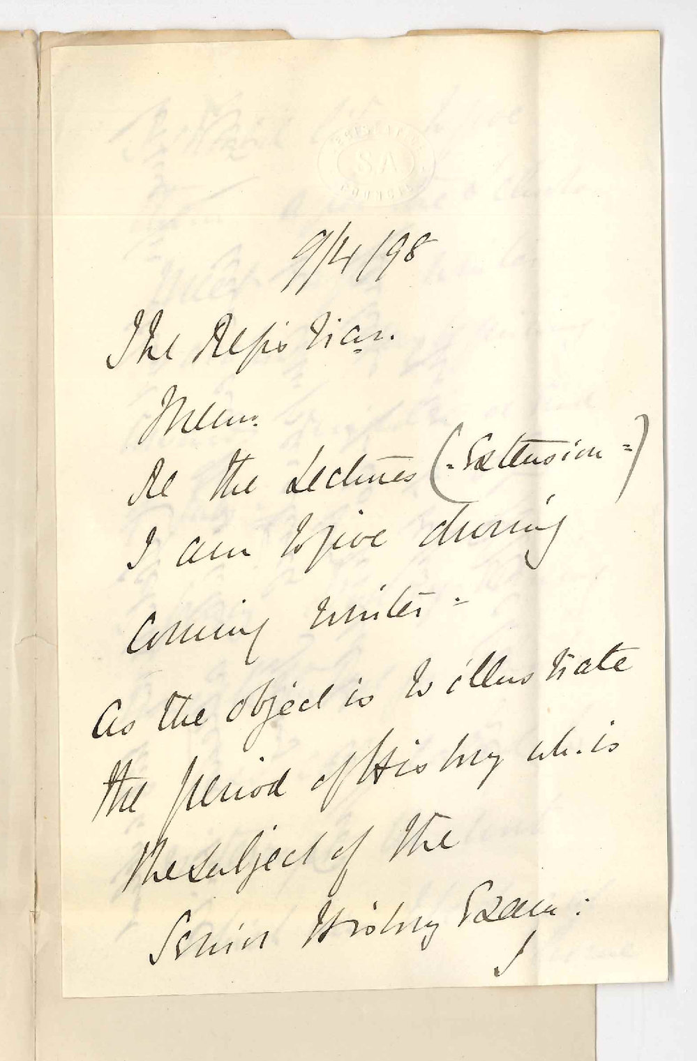 Edwin Gordon Blackmore - Concerning course of Extension Lectures on History