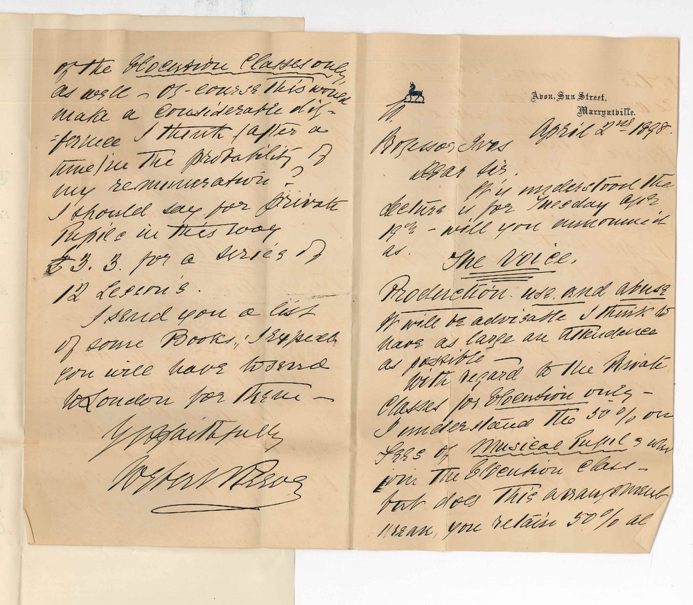 Uybert Reeve - Adelaide - To Professor Joshua Ives - Elocution Classes and Fees