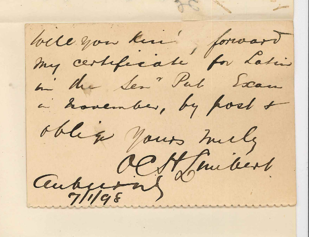 Osmund Charles Harvey Limbert - Auburn - Request for Senior Public Certificate Latin