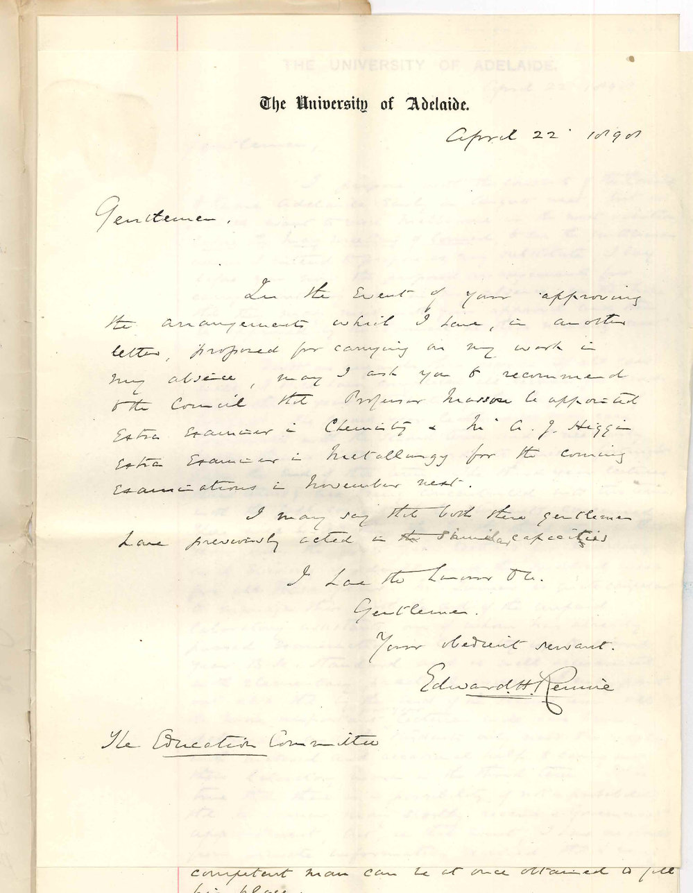 Professor Edward Henry Rennie - The University - Arrangements for teaching during leave of absence