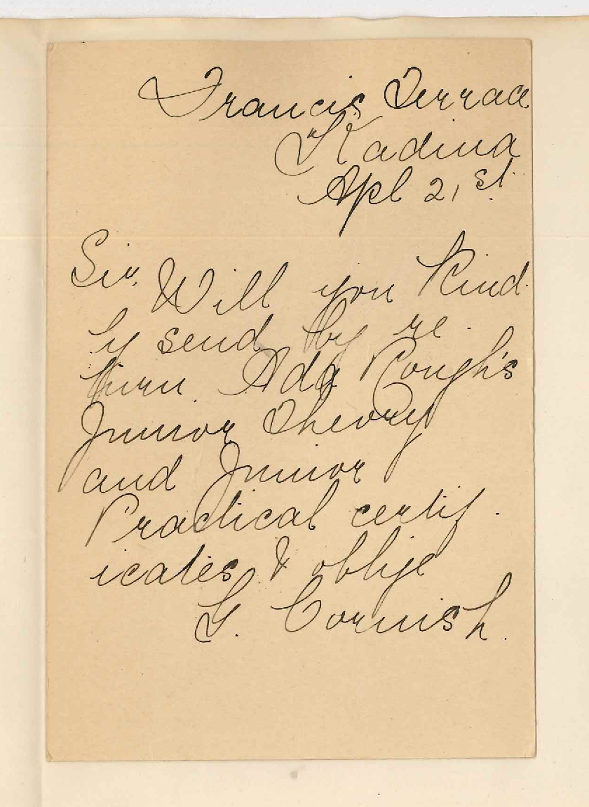 Miss G Cornish - Kadina - Asking for Miss Roughs Certificates for Music