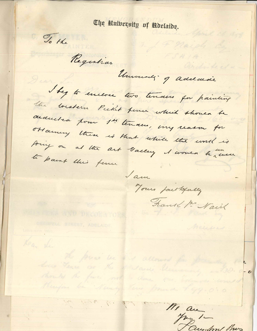 Frank John Naish and Hofmeyer and Others - Adelaide - Tenders for painting