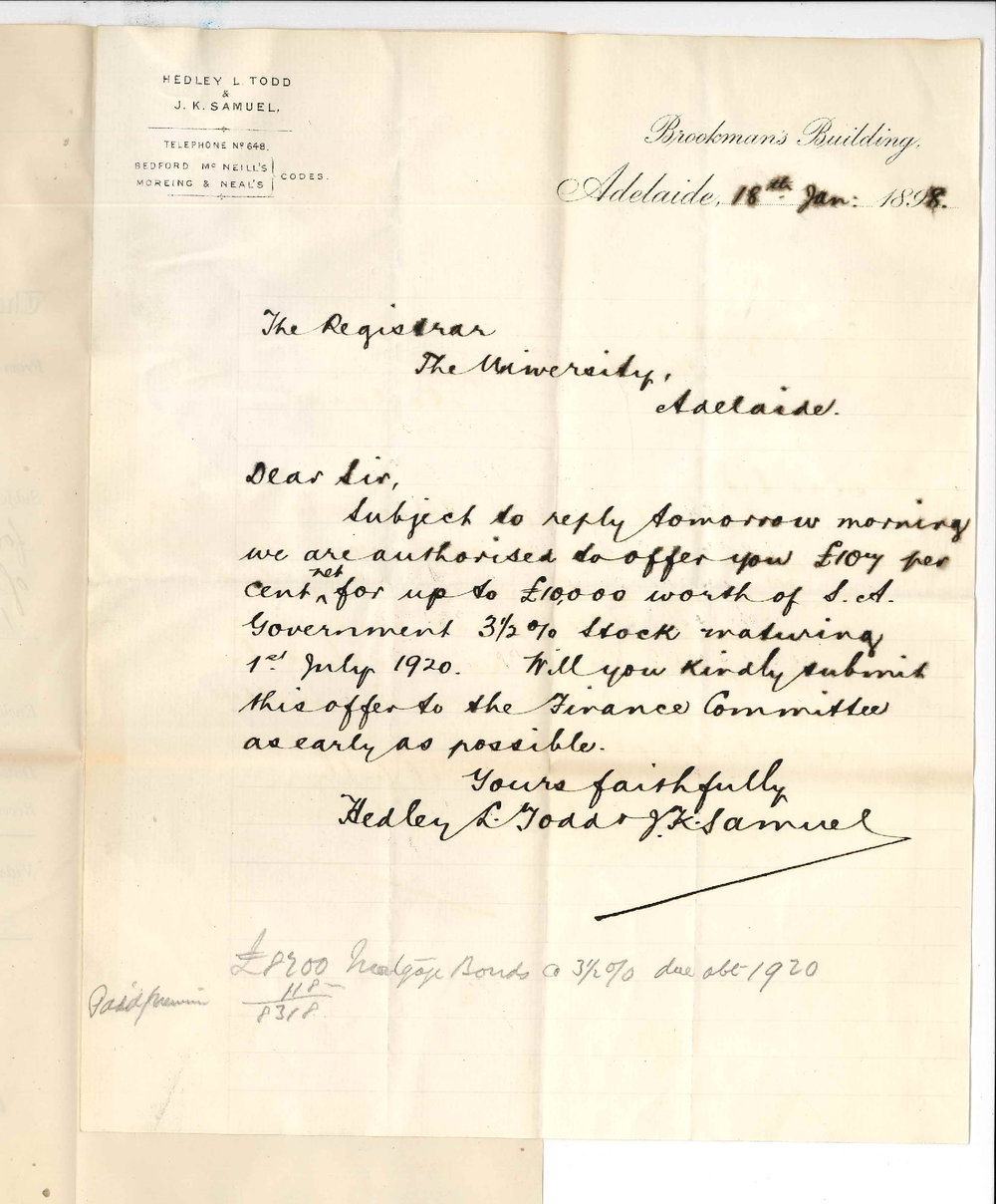 Todd and Samuel - Adelaide - Offering &pound;107 % net for up to &pound;10000 worth of S A Stock 3&frac12; % maturing 1920