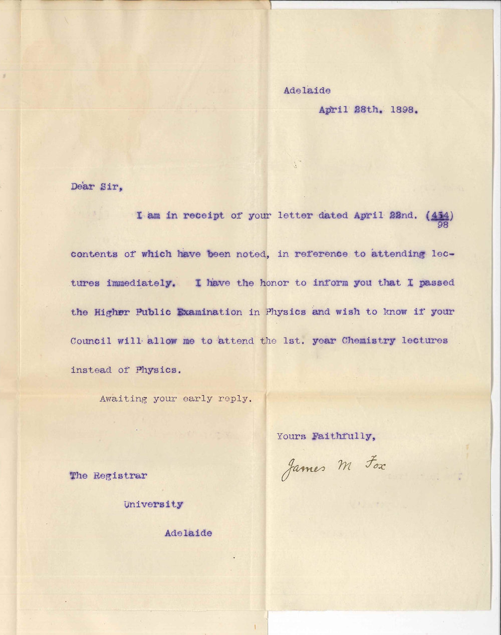 James Michael Fox - Adelaide - Subjects Evening Scholarship of Chemistry