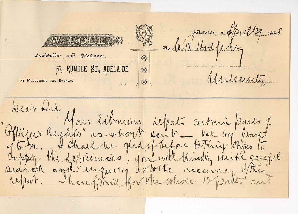 Cole and Company - Adelaide - Pfliigers Archiv missing numbers