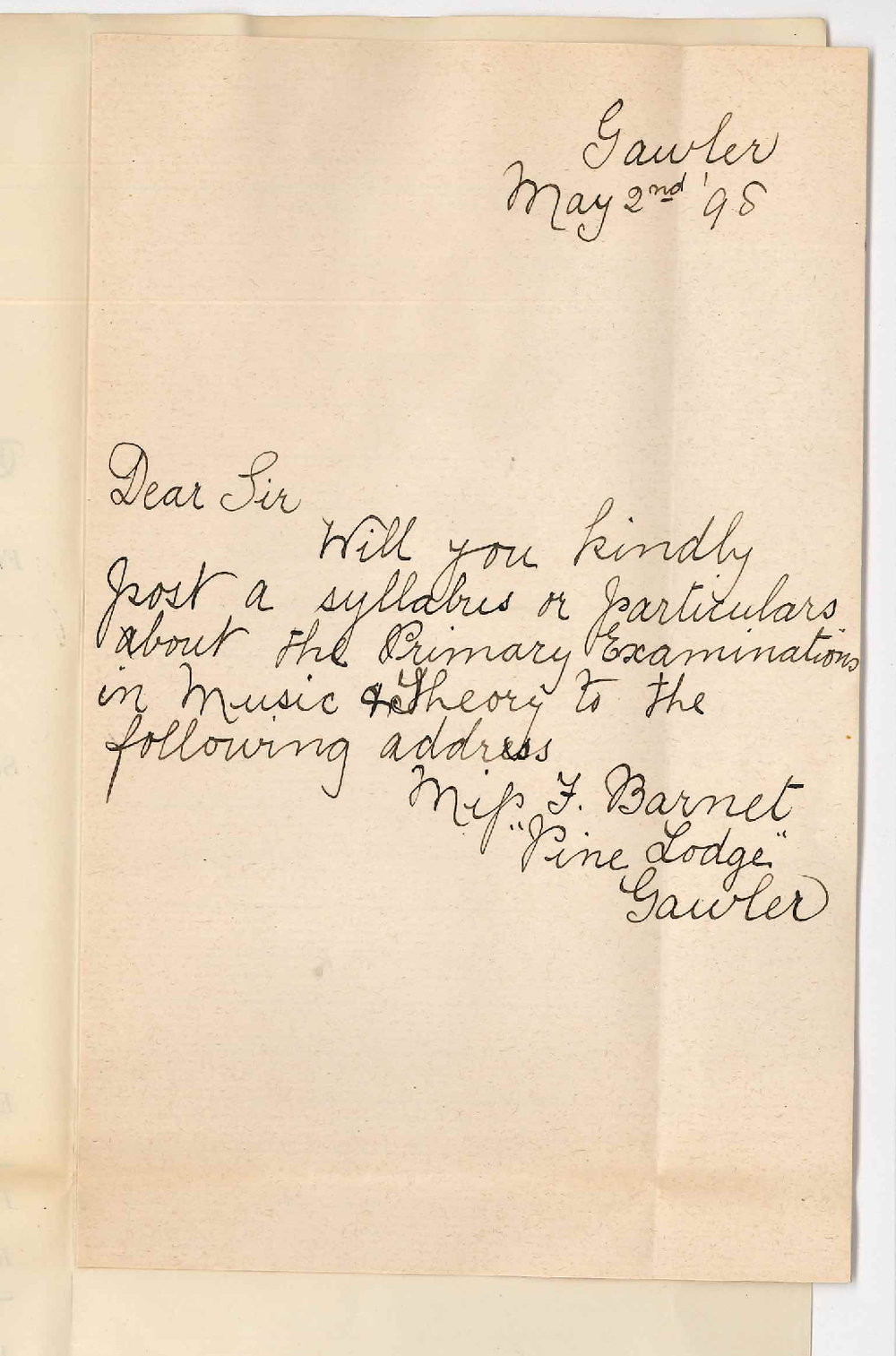 Miss Florence Barnet - Gawler - Primary Examinations in Music