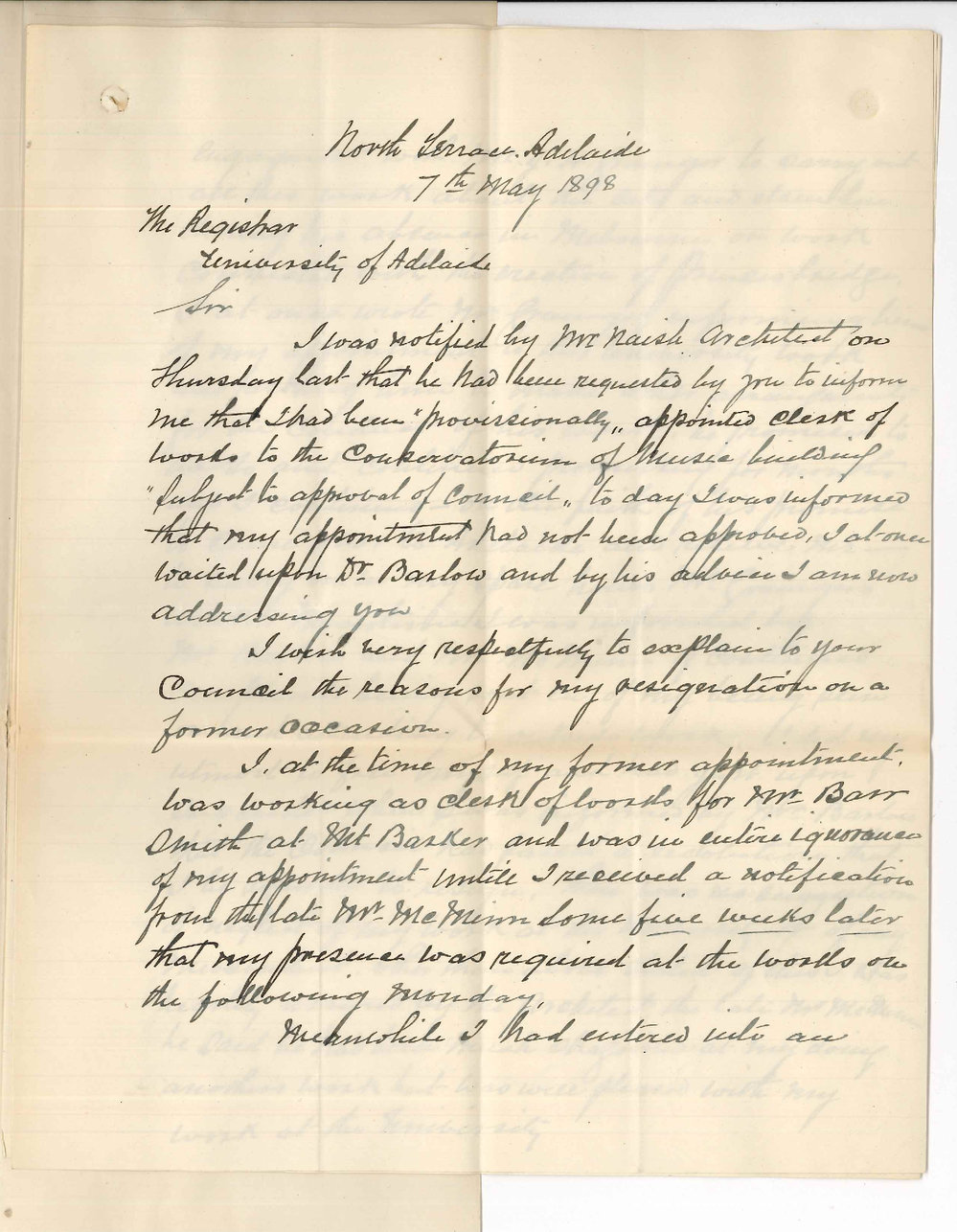 G S Martin - Adelaide - Clerk of works for Conservatorium Buildings