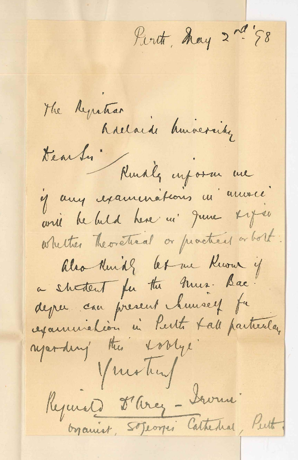 Reginald D'Arcy Irvine - Perth - Primary Exams in Music