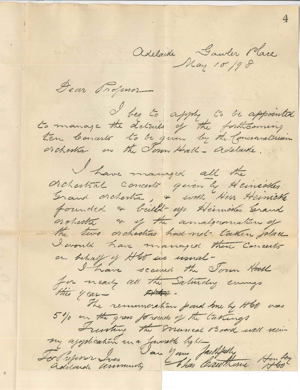 Charles Cawthorne - Adelaide - Manager of University Orchestral Concerts