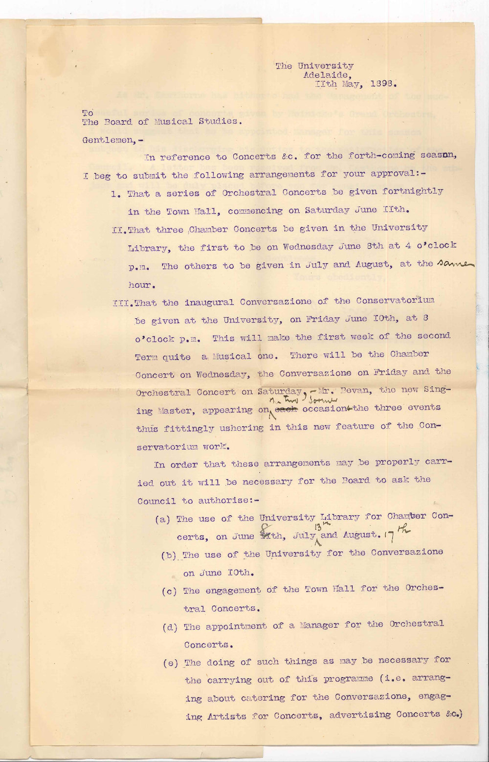 Professor Joshua Ives - Adelaide - Report concerning Orchestral and Chamber Concerts