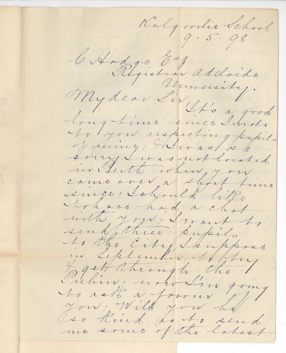 R H A Braddock - Kalgoorlie - Request for Preliminary Exam Papers