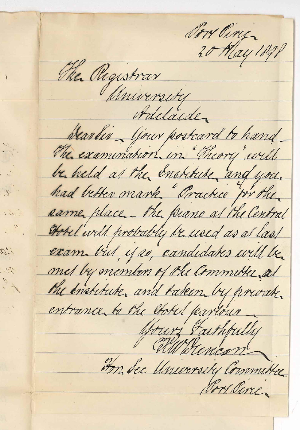 George W Duncan - Port Pirie - Primary Exam