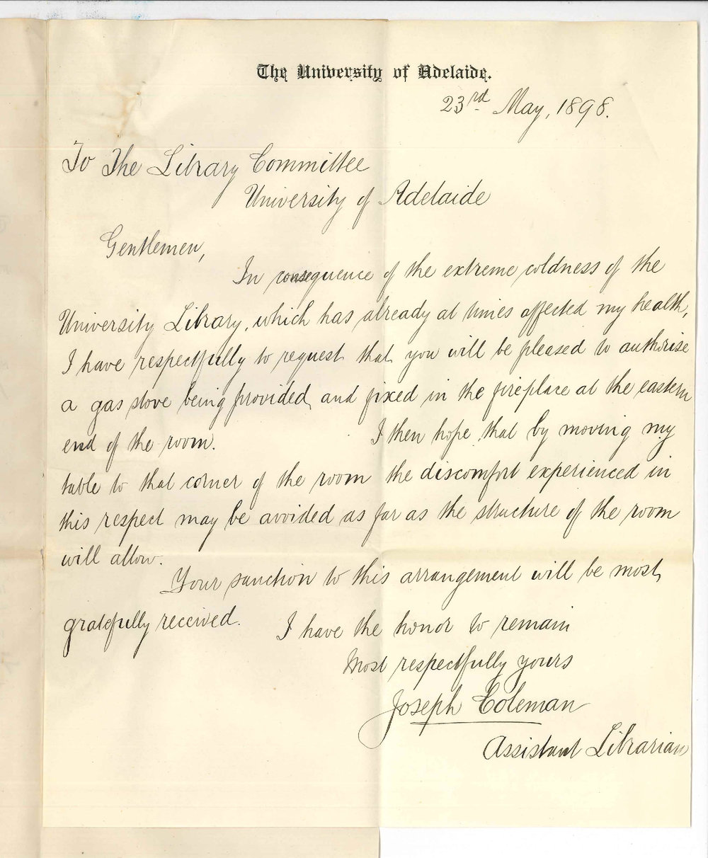 Joseph Coleman - The University - Request for stove in Library