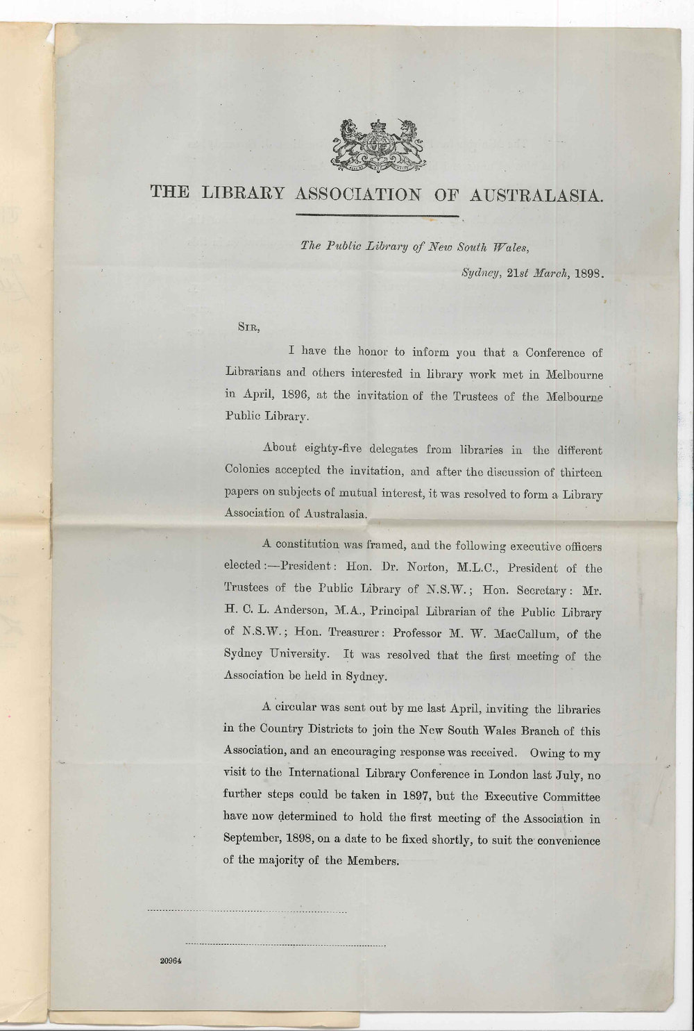 H C L Anderson - Library Association of Australasia - Sydney - Invitation to join the Association