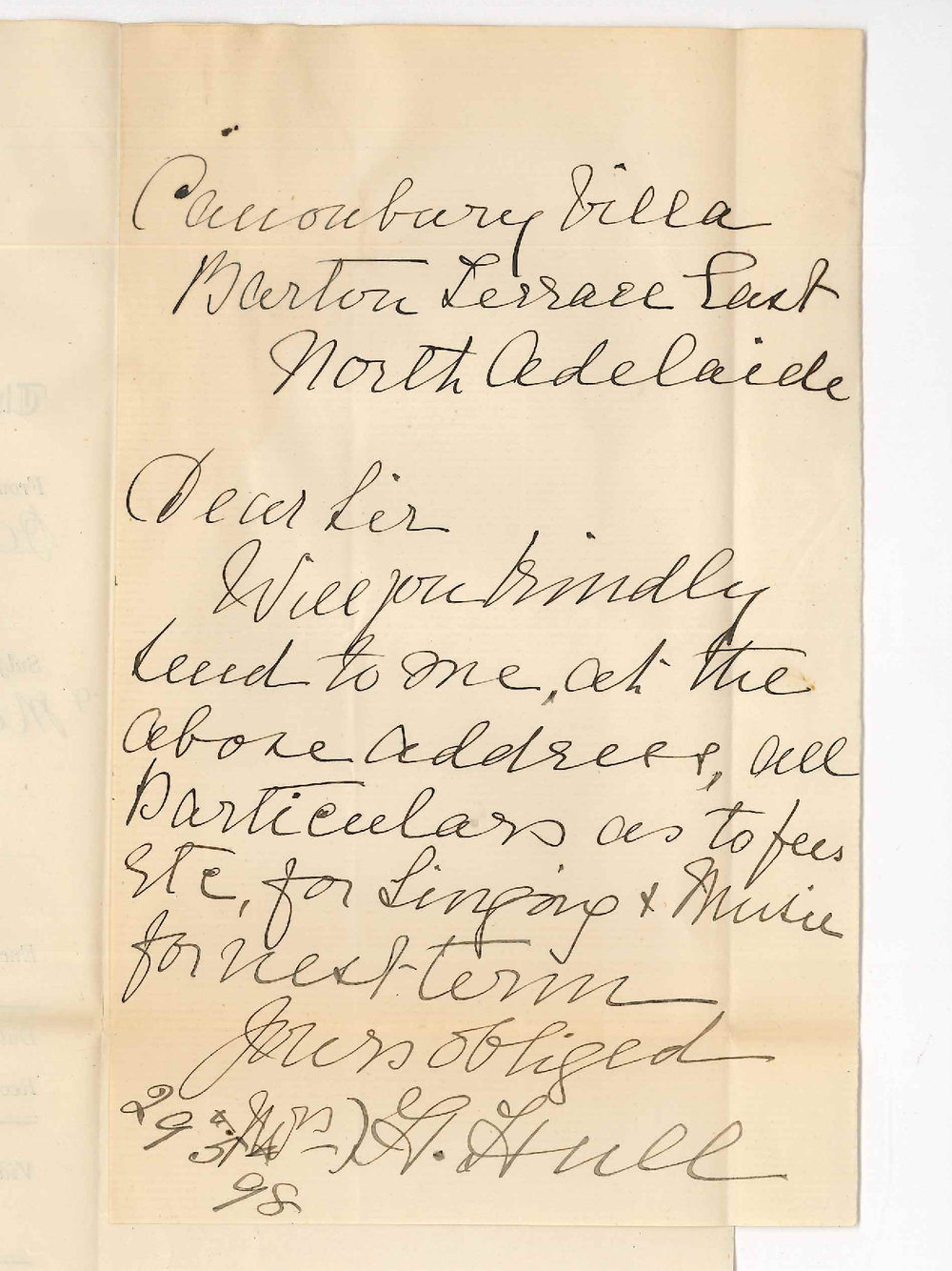 Mrs H Hull - Barton Terrace East - Information Singing and Music for next Term