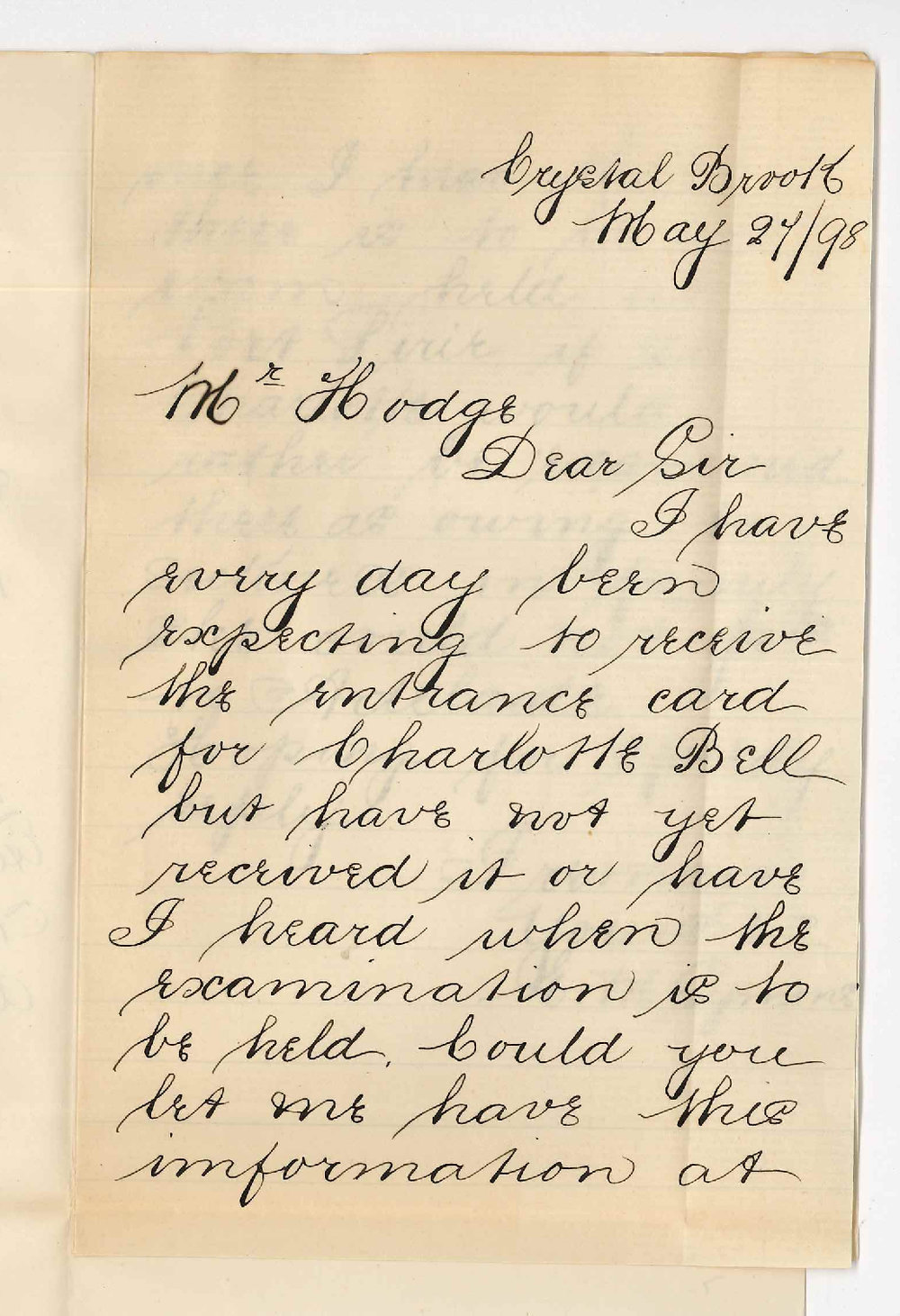 E M Symons - Crystal Brook - Information Primary Examination and request that Charlotte Bell be Examined at Port Pirie