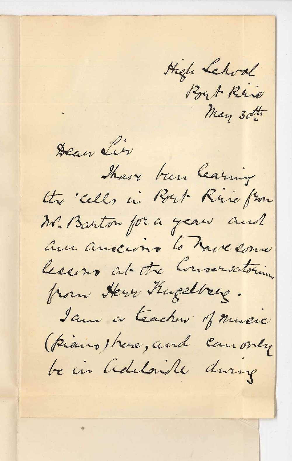 Bessie Scott - Port Pirie - Wishes to take lessons on Cello