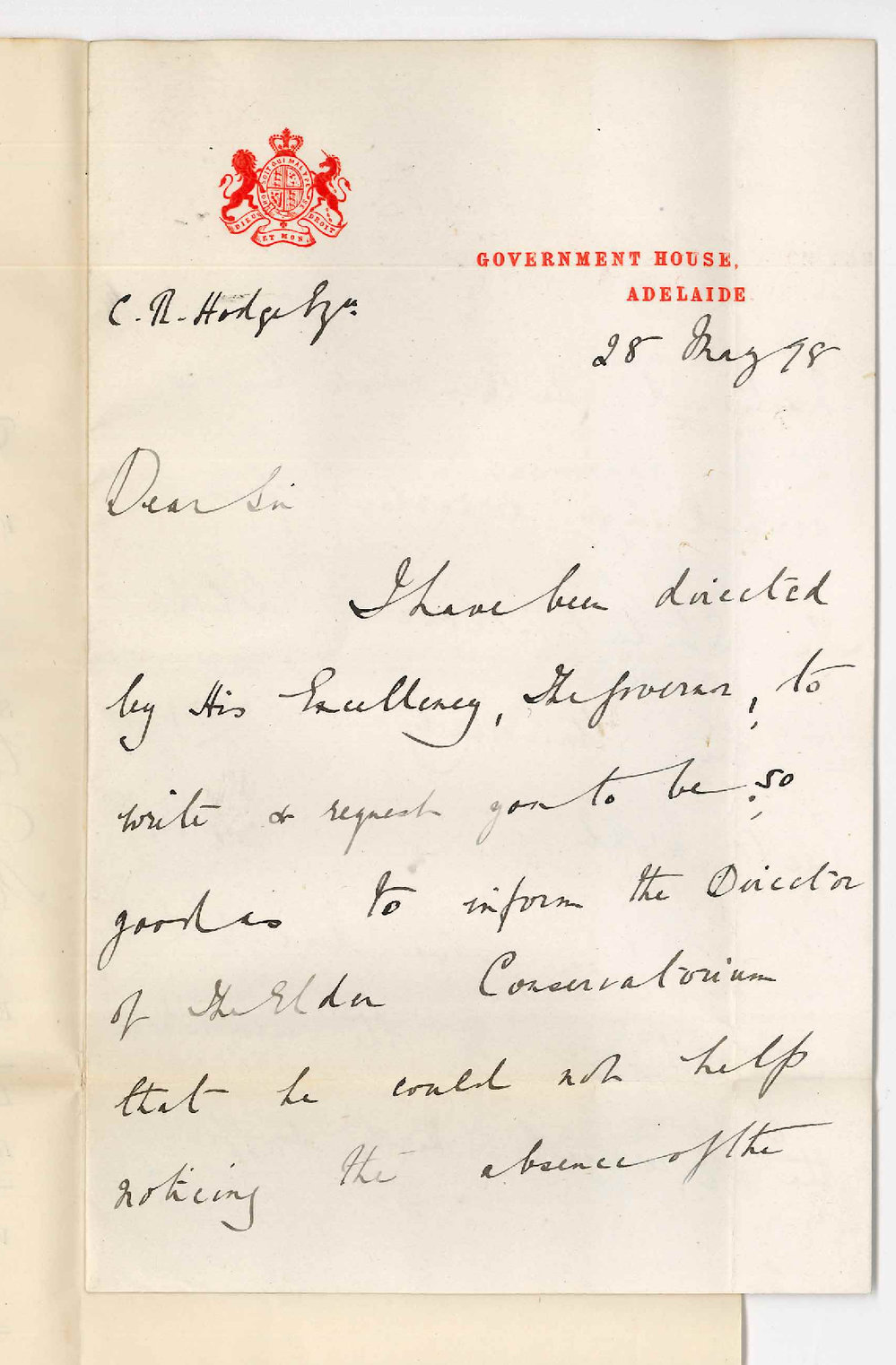 Private Secretary - Government House - Calling attention to Omission of National Anthem at Students Concert