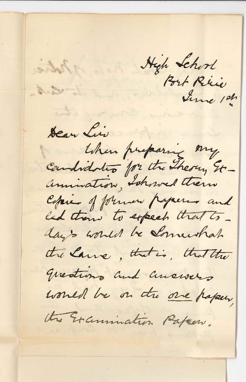 Miss Bessie Scott - Port Pirie - Complaining of arrangements at the Primary Exam