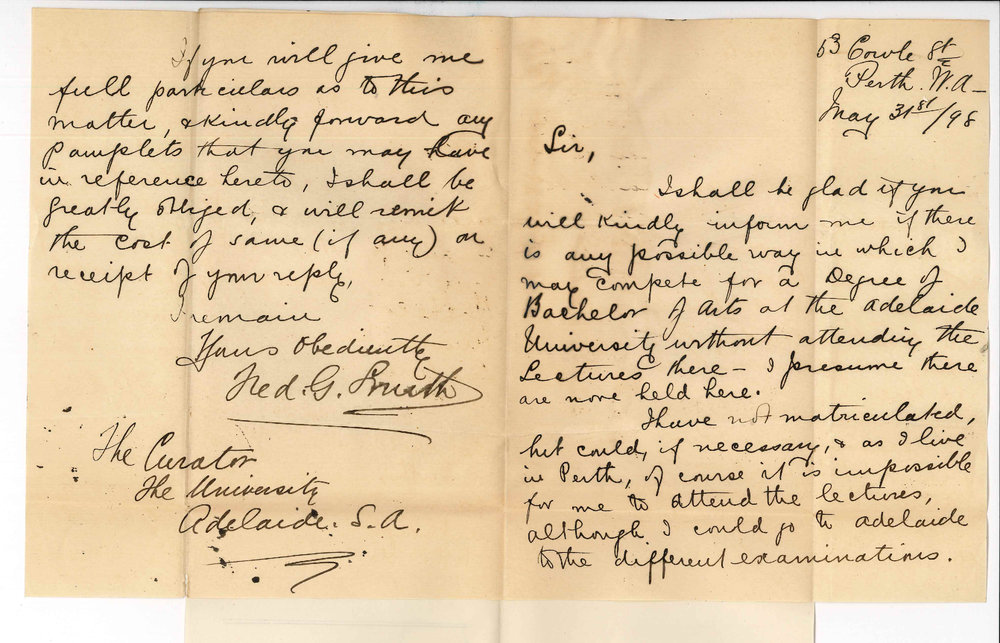 F G Smith - Perth - Proceeding for BA Degree without attendance lectures