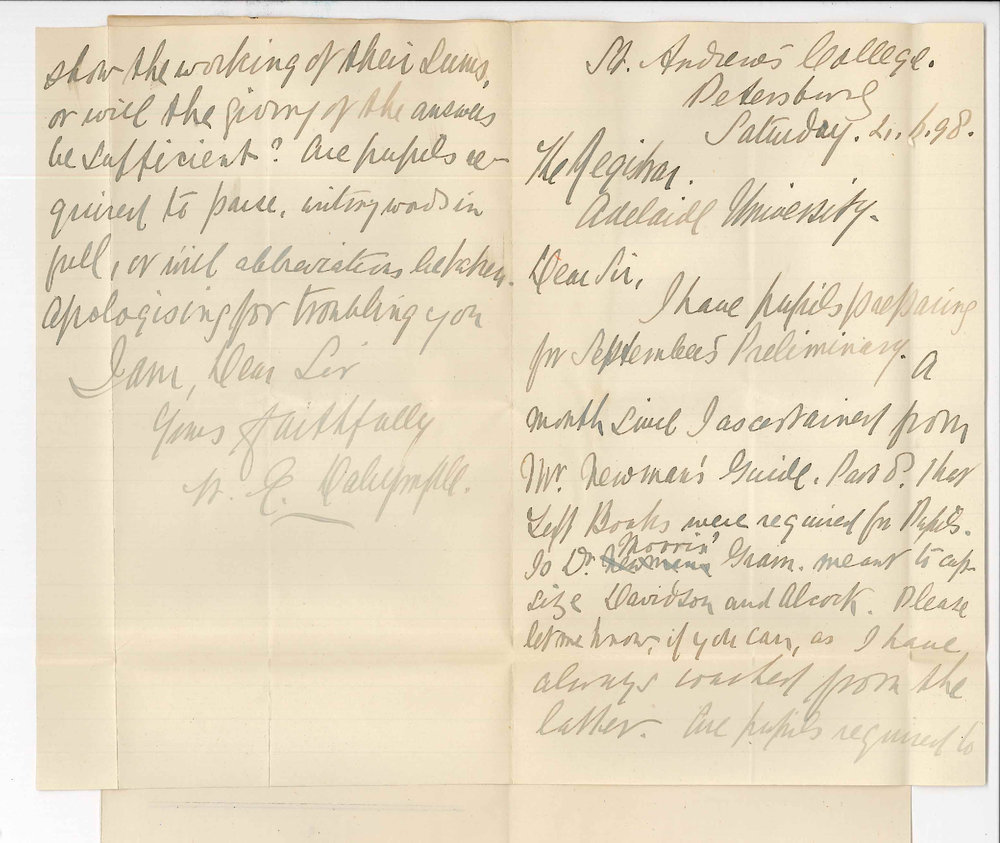 W E Dalrymple - Petersburg - Information on Preliminary Exam in September