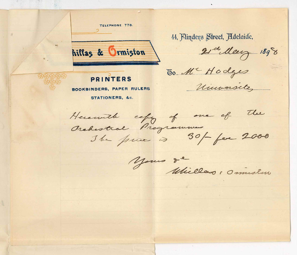 Whillas and Ormiston and The Register Office - Estimate for Printing Programmes