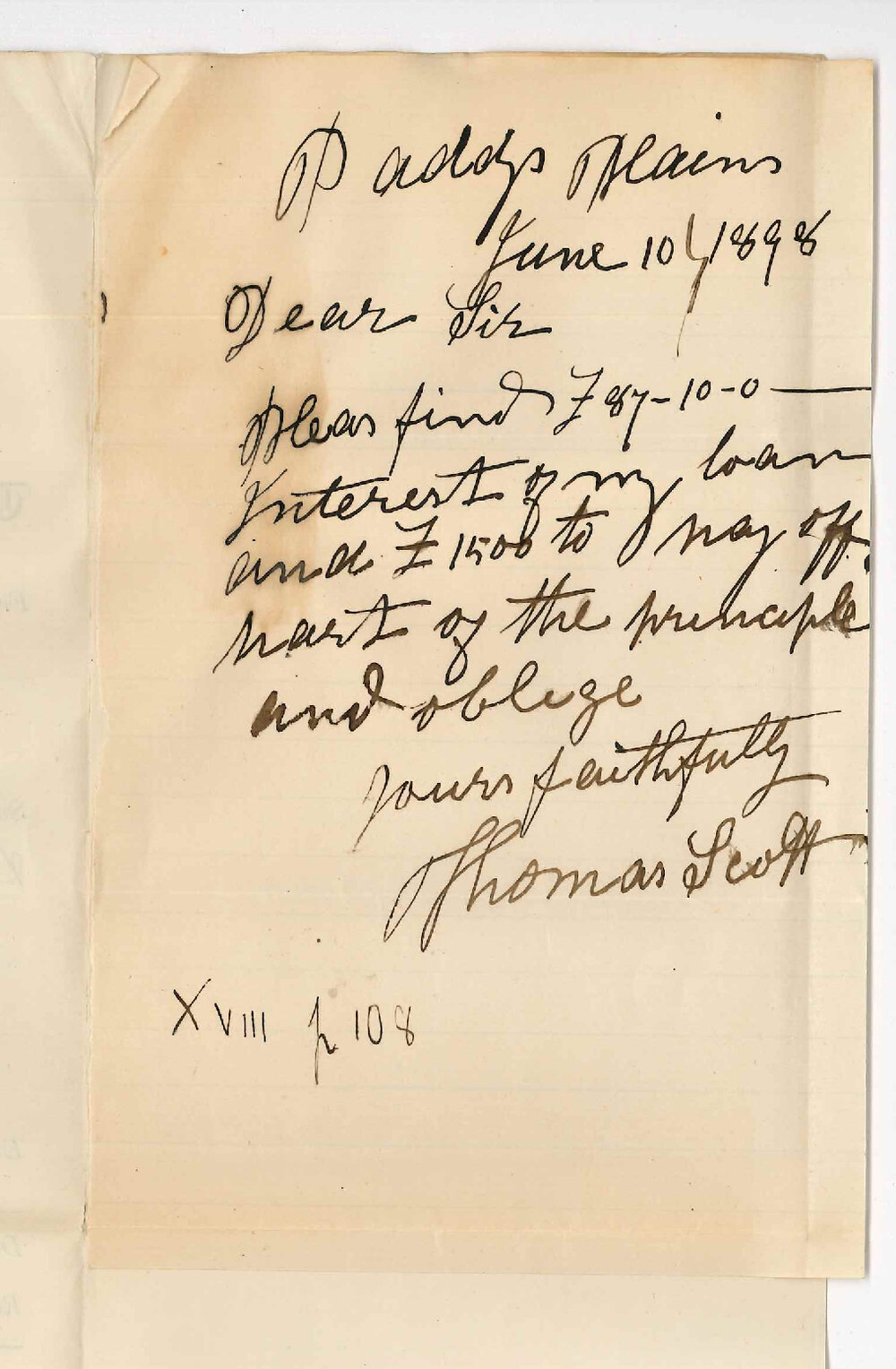 Thomas Scott - Paddys Plains - Paying interest and portion of principal