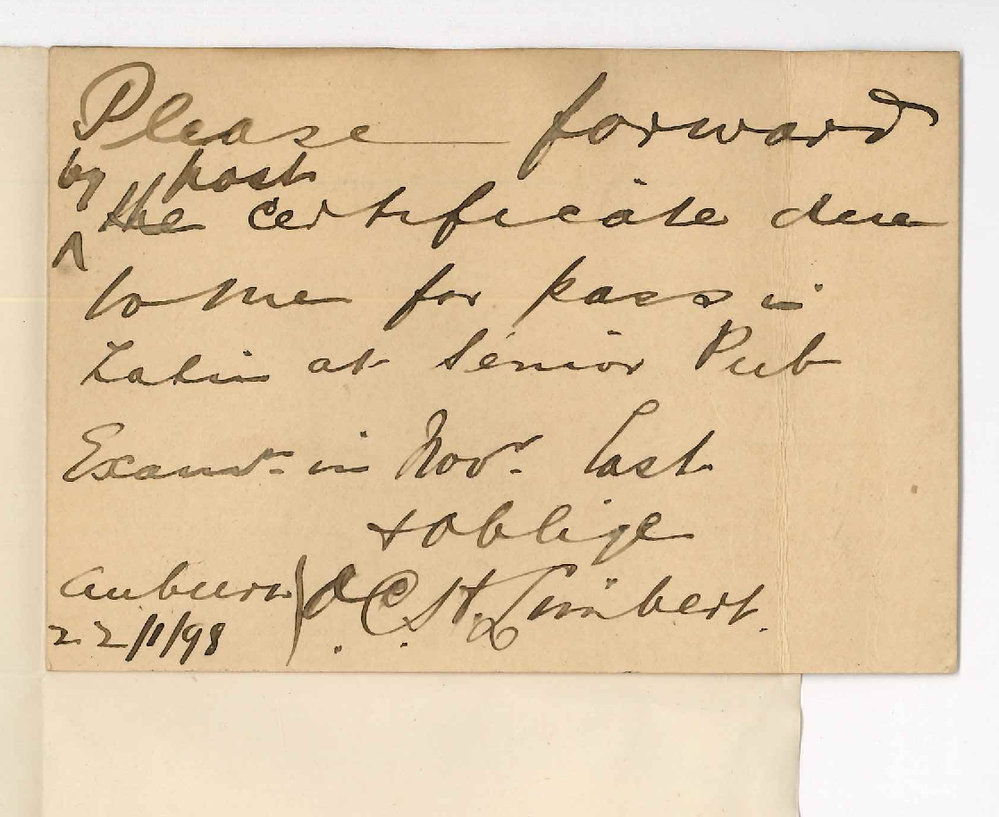 Osmund Charles Harvey Limbert - Auburn - Request for Certificate Latin