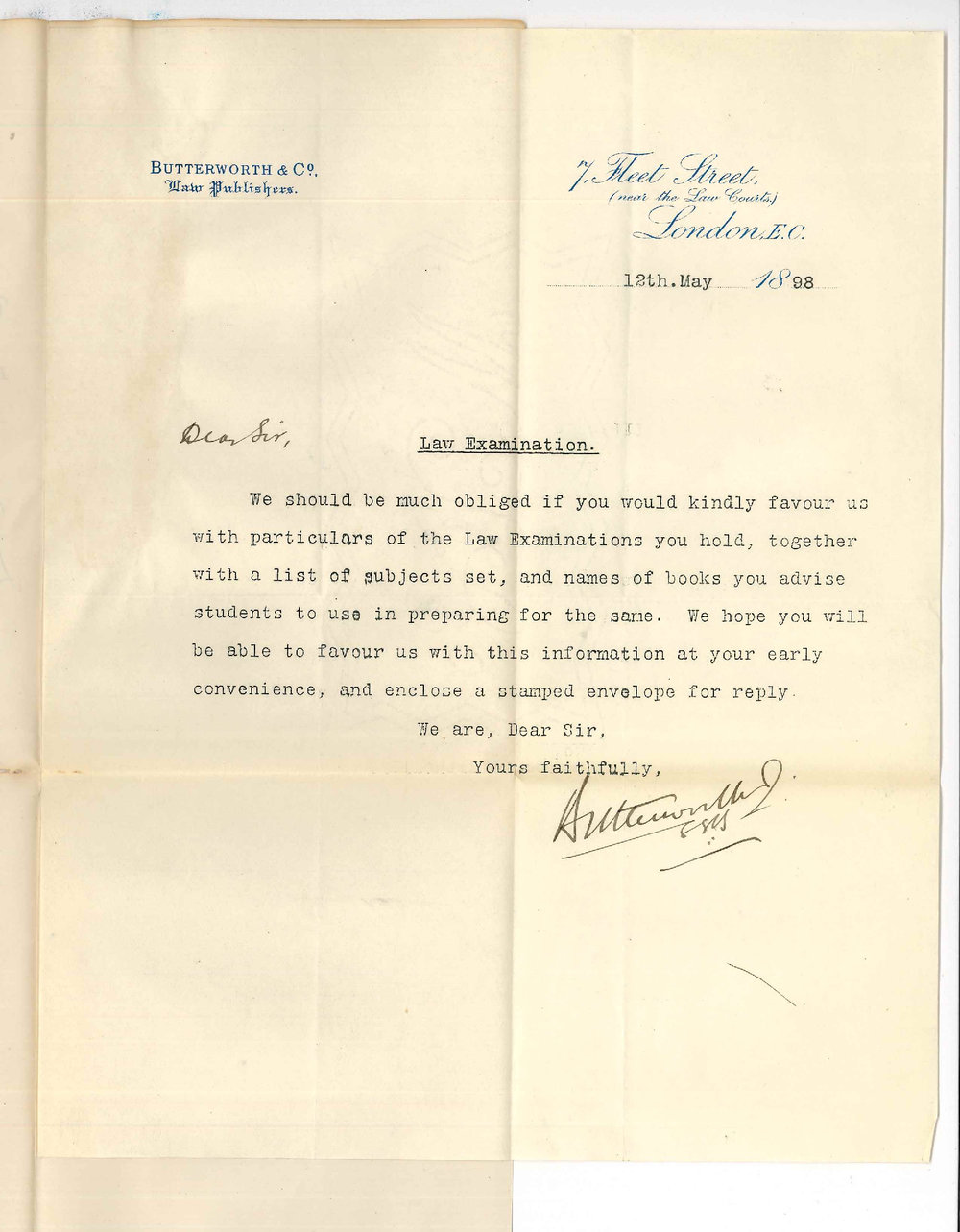 Butterworth and Company - London - Particulars of Law Examinations