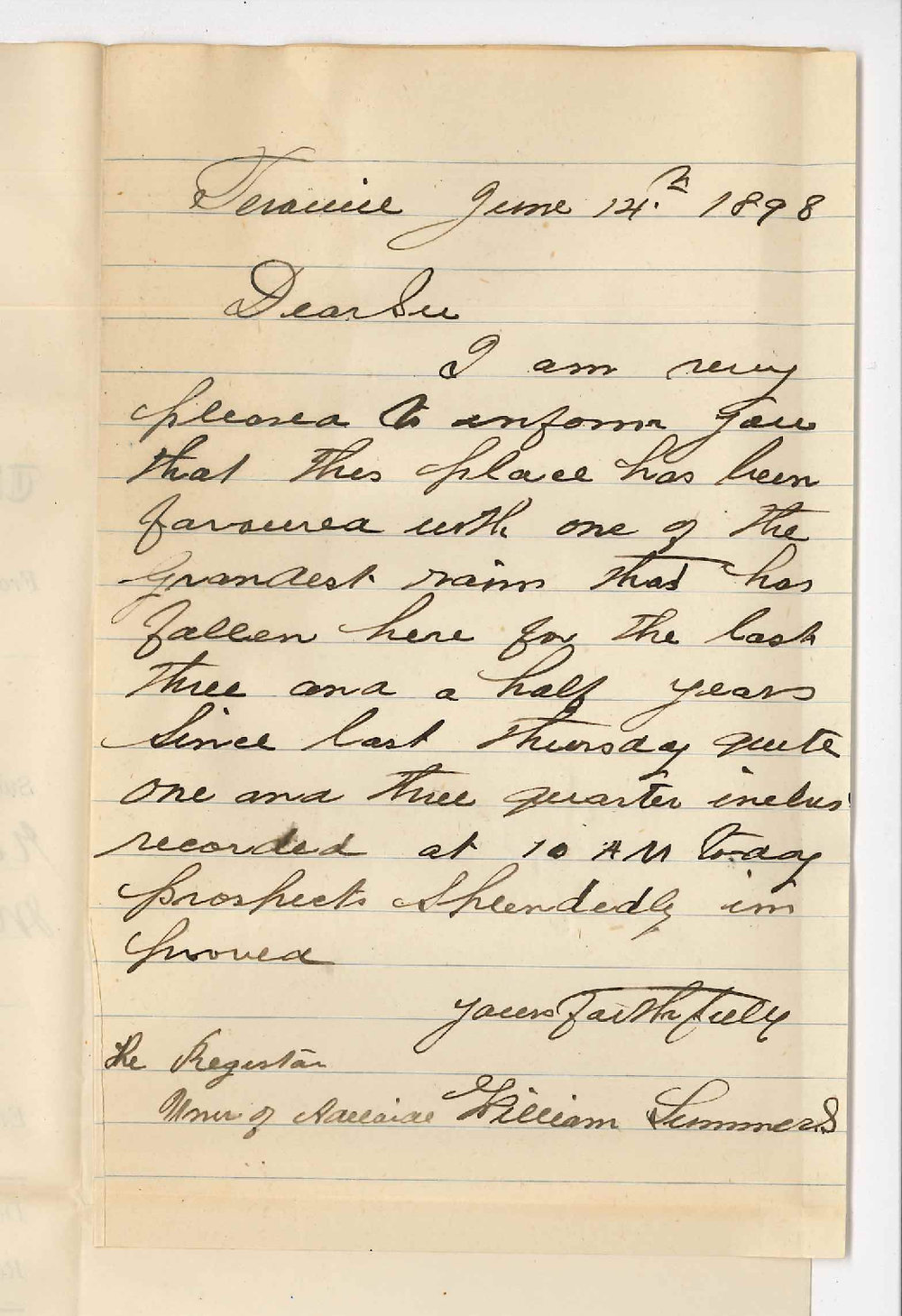 William Summers - Terowie - Advising splendid rainfall prospects much improved