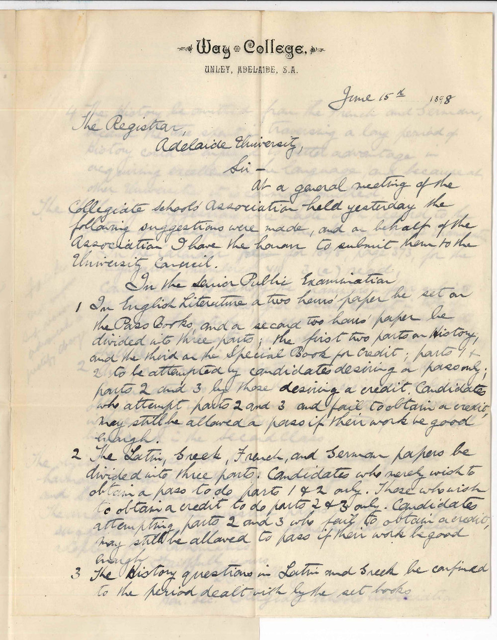 David Henry Hollidge - Secretary Collegiate Schools Association Unley - Suggestions for the Senior Public Examination