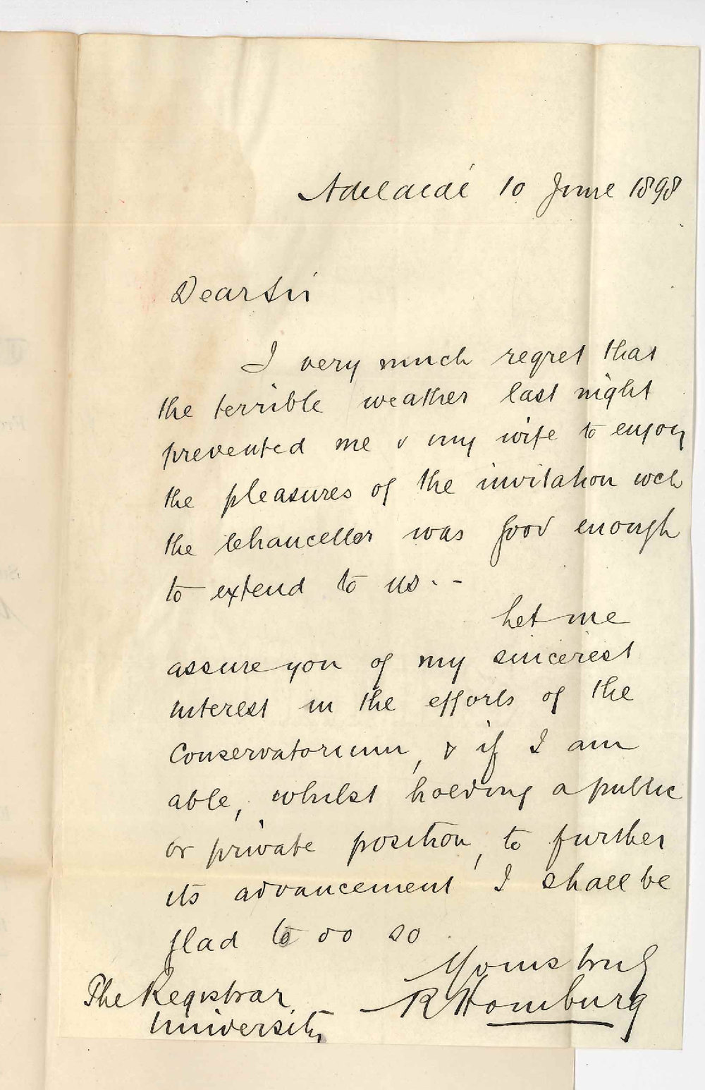 R Homburg - Adelaide - Expression of interest in Conservatorium